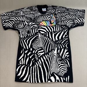 Vtg 90s Liquid Blue Zebra Shirt Mens Large AOP Made in USA Print Greg Genrich